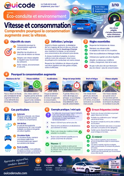 Véritable fiche mémoire OuiCode sur la vitesse et la consommation