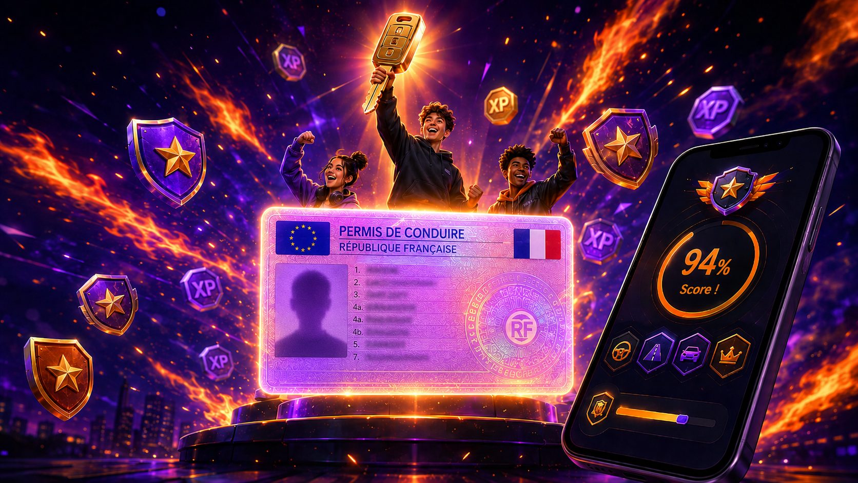 OuiCode - Application gamifiée pour réussir son code de la route, badges XP et trophées